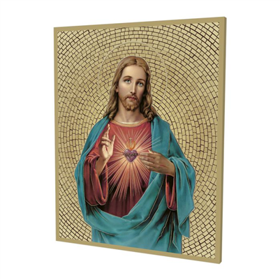 8" x 10" Gold Foil Mosaic Plaque of the Sacred Heart of Jesus