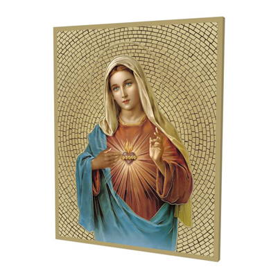 8" x 10" Gold Foil Mosaic Plaque of Immaculate Heart of Mary