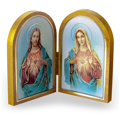 Sacred Heart of Jesus and Immaculate Heart of Mary Wood Diptych