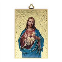 4" x 6" Gold Foil Sacred Heart of Jesus Mosaic Plaque