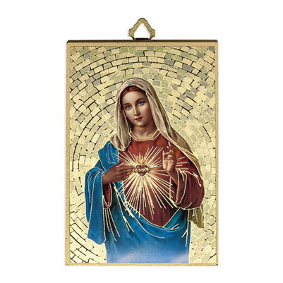 4" x 6" Gold Foil Immaculate Heart of Mary Mosaic Plaque