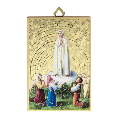 4" x 6" Gold Foil Our Lady of Fatima Mosaic Plaque