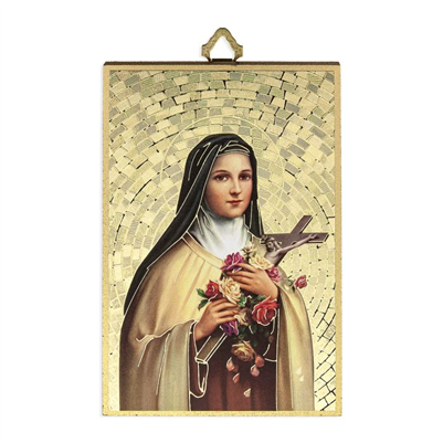 4" x 6" Gold Foil Saint Therese Mosaic Plaque