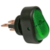 PI-5583C 1 piece Illuminated Green On-Off Oblong Rocker Swtch 1/2 Inch Mnt Hole 1/4 Inch Blade 12V 25 Amp
