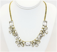 Classic Gold Necklace With Clear Stones, Fashion Necklace, Statement Necklace, Gold Necklace With Clear Stones