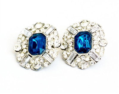 Betsy Bold Fashion Stud Earrings, Fashion Earrings, Statement Stud Earrings, Royal Blue, Clear Stone Earrings