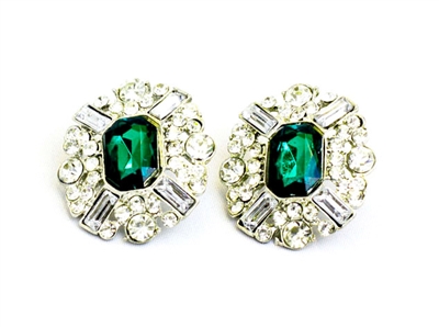 Betsy Bold Fashion Stud Earrings,Crystal Stud Earrings, Fashion Studs, Statement Studs, Green Stone With Shiny Clear Stones Around It