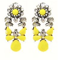 Yellow Twinkle Statement Earrings With Shiny Stones, Fashion Earrings, Yellow Earrings, Earrings With Rhinestones