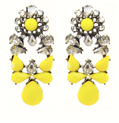 Yellow Twinkle Statement Earrings With Shiny Stones, Fashion Earrings, Yellow Earrings, Earrings With Rhinestones