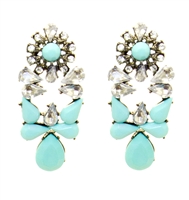 Turquoise Twinkle Statement Earrings With Shiny Stones, Fashion Earrings, Turquoise Earrings, Earrings With Rhinestones