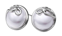 Beautiful 14k White Gold Plated Earrings With Faux Pearl, Pearl Stud Earrings, Pearl And Rhinestones Earrings, Fashion Pearl Earrings