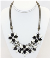 Black And White Fashion Modern Floral Necklace , Modern Necklace, Floral Necklace With Stones, Statement Necklace