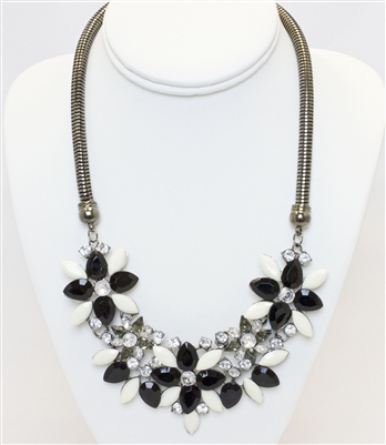 Black And White Fashion Modern Floral Necklace , Modern Necklace, Floral Necklace With Stones, Statement Necklace