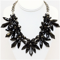 Drama Black Necklace, Statement Necklace, Fashion Necklace, Modern Floral Necklace, Crystal Necklace