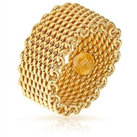 Yellow Gold Plated Mesh Ring, Mesh Ring, Fashion Mesh Ring, Gold Plated Mesh Ring, 14K Gold Mesh Ring