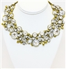 Yellow Gold Plated Necklace With Clear Stones, Statement Gold Necklace With Crystals, Fashion Necklace