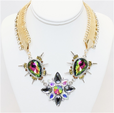 Colorful Statement Necklace, Fashion Necklace, Gold Necklace With Stones, Gold Collar Necklace With Stones