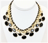 Triple Gold Necklace With Black Stones, Fashion Black And Gold Necklace, Statement Gold Necklace With Black Stones