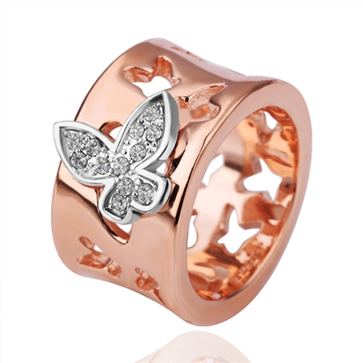 Two Tone Butterfly Ring, Rose Gold Butterfly Ring, Fashion Rose Gold Ring, Ring With Butterfly Design