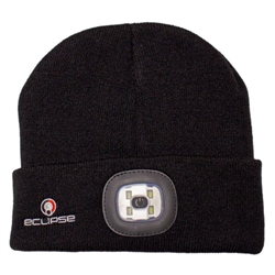 BLACK BEANIE WITH RECHARGEABLE HEADLIGHT