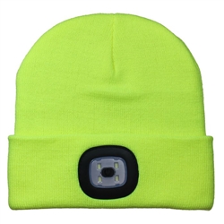 SAFETY YELLOW BEANIE WITH RECHARGEABLE HEADLIGHT