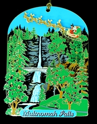 Santa Over Multnomah Falls Ornament