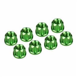 HOT RACING 5... GREEN ALUMINUM M2 FLANGED WHEEL NUTS SCX30