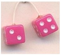 KENS KUSTOM KAR SUPPLY ... PINK W/WHITE DOTS FUZZI DICE 1/24-1/25