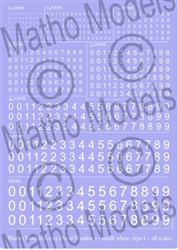 MATHO MODELS ... DECAL SMALL NUMBERS WHITE MULTI-SCALE TYPE 1