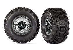 TRAXXAS ... TIRES & WHEELS ASSEMBLED GLUED BLACK CHROME 2.8' WHEELS