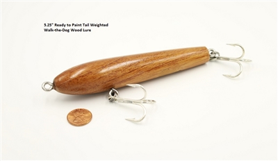 Ready to Paint | 5.25" inch wood tail weighted Walk-the-Dog Musky & Surf Fishing lure