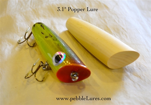 Pebble lures  Turned and hand surfaced unpainted wooden POPPER lure bodies