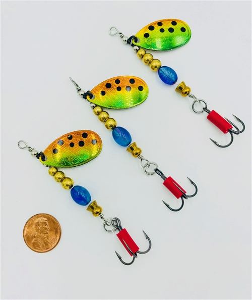 Metal fishing spoons and inline spinners