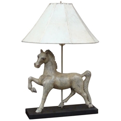 Carved Wooden Horse Lamp