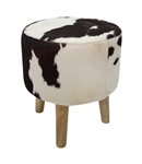 Black and White Cowhide Stool With Wood Legs