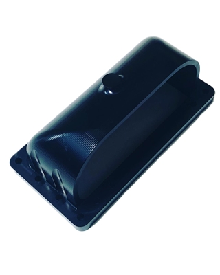 Burst Panel Deflector Scoop. Designed to divert the air up or down when the burst panel goes off. Anodized black.