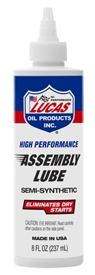 Lucas Oil Assembly Lube. Semi-synthetic.  Eliminates dry starts.