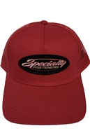 Red snapback<br>trucker hat