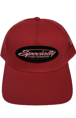 Red snapback<br>trucker hat