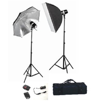 NEW 2 HEAD COMPLETE STROBE STUDIO FLASH MONOLIGHT KIT UMBRELLA SOFTBOX SET