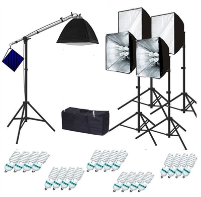 Pro 5-Head 4000 W Continuous Light Photo Studio Softbox Fluorecent Boom Kit