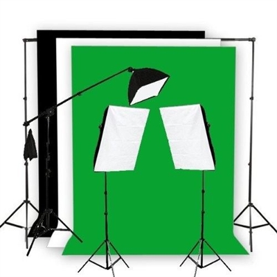 Photo Softbox 2400W Fluorescent video Continuous Boom Light B/WG Backdrop Kit