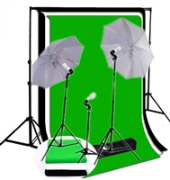 3-LIGHT PHOTO UMBRELLA LIGHT High Key Muslin BACKDROP STAND KIT