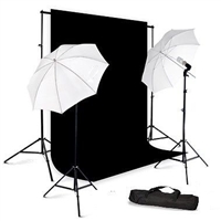 Photo Umbrella Continuous Lighting Black Muslin Backdrop Stand Kit