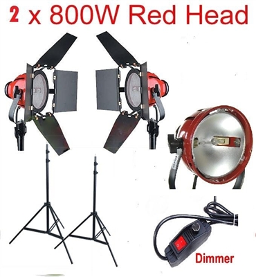Dimmable 2 x 800W Red Head Light Redhead Continuous Light Kit Photo Video Focus