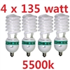 NEW 4x135W CFL 5500K Fluorescent Continuous Pure White Light Bulbs 4800 Lumins