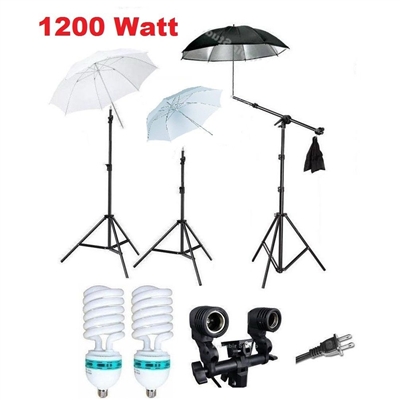NEW Studio Photo 1200 Watt Umbrella Continuous Boom Stand Backdrop Lighting Kit