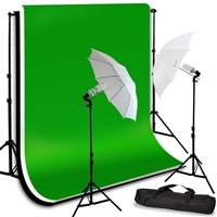 Photo Umbrella Lighting Kit Black White Chroma Key Green Muslin Backdrops Kit