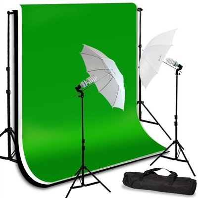 Photo Umbrella Lighting Kit Black White Chroma Key Green Muslin Backdrops Kit