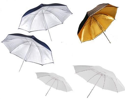 Set of 5 Photo Umbrella Silver Gold White Studio Kit for Monolight Speedlight